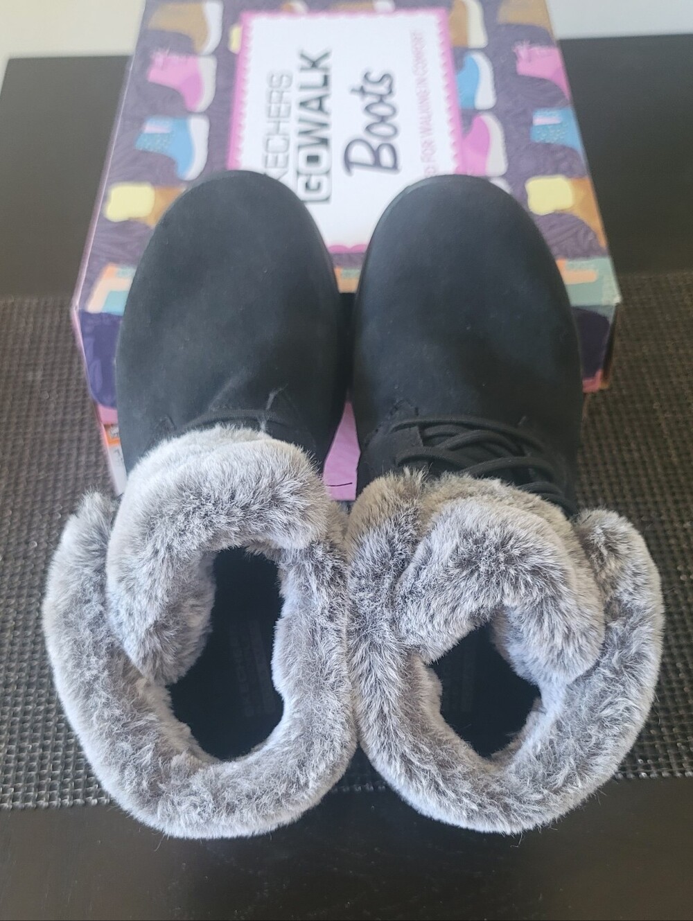 Skechers Black Slip On Boots Faux-Fur